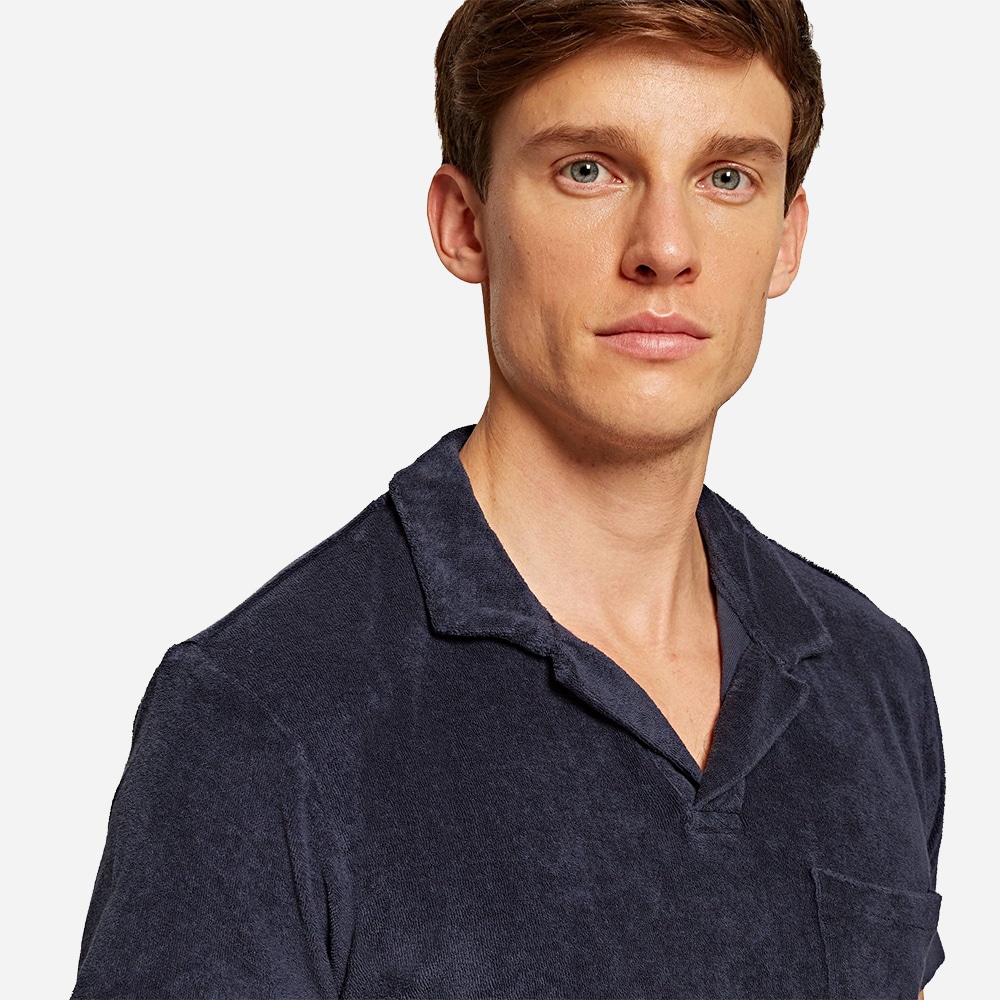 Terry Towelling Polo Shirt - Navy