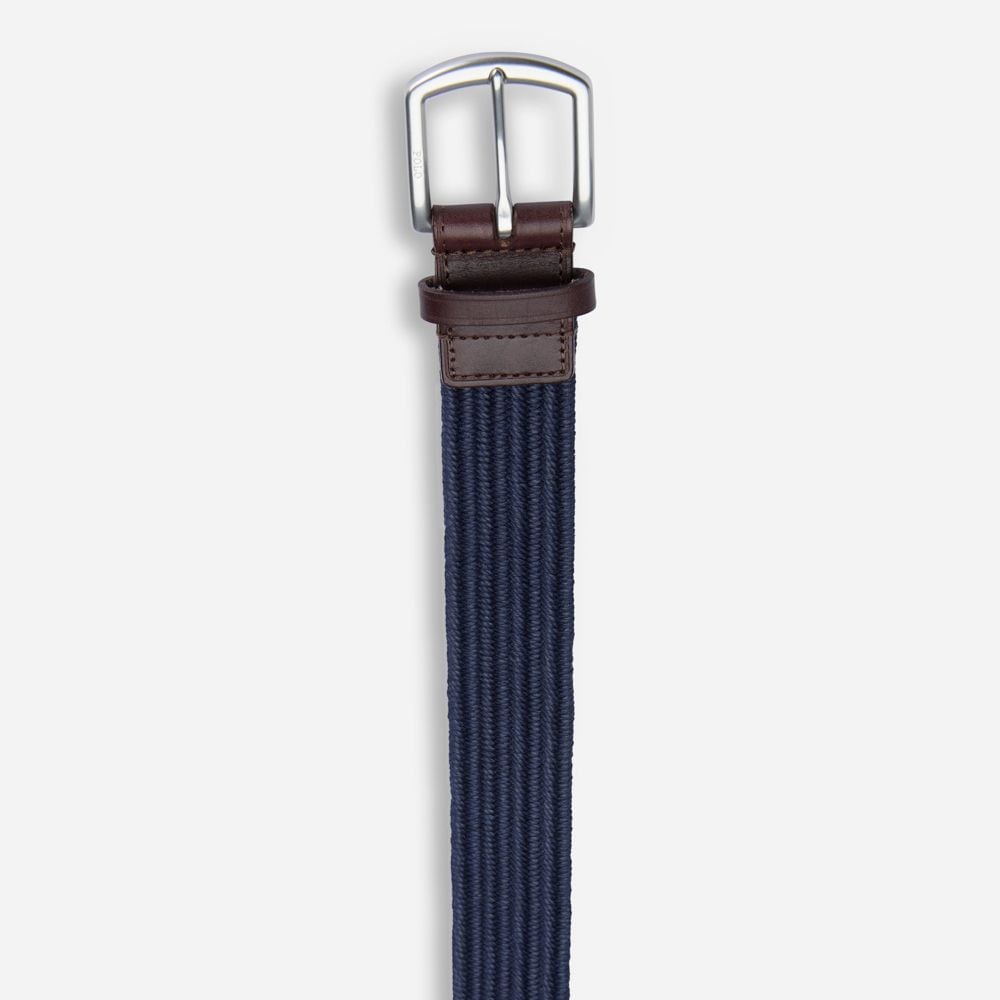 Leather-Trim Braided Belt - Navy