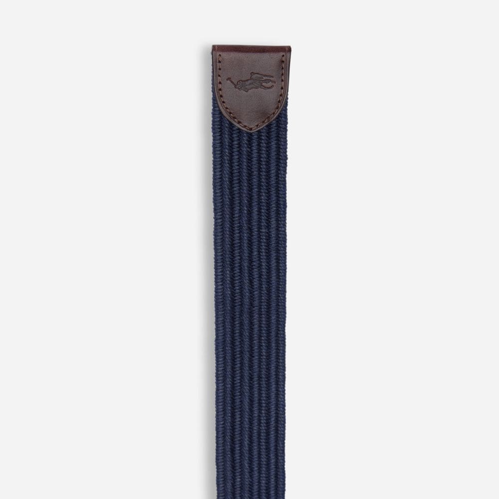 Leather-Trim Braided Belt - Navy