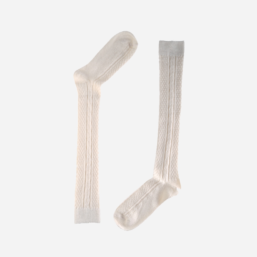 Wool Cable Knee High Offwhite