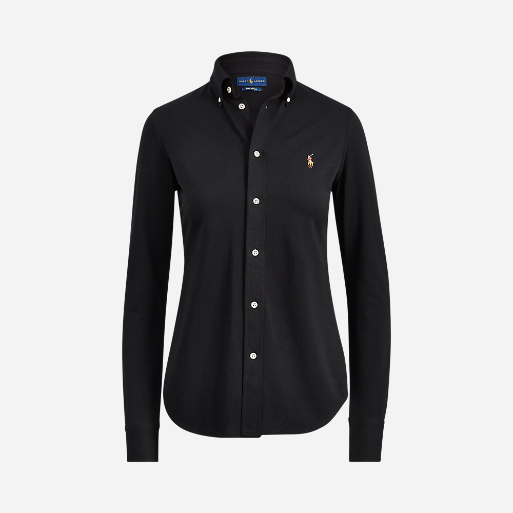 Slim Fit Knit Cotton Oxford Shirt - Polo Black