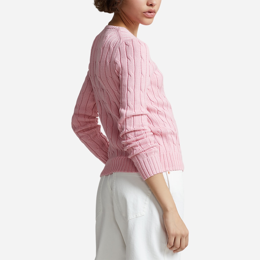 Cable-Knit Cotton Crewneck Sweater - Carmel Pink