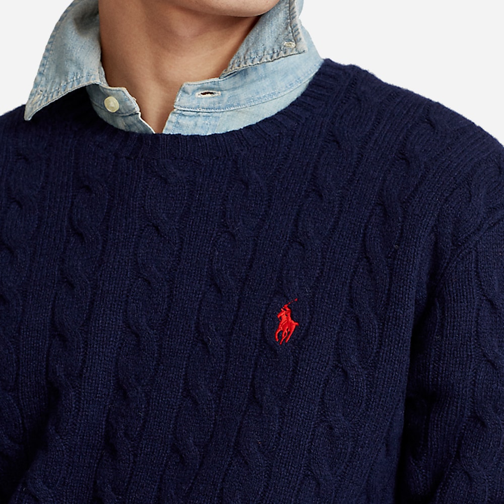 Wool Cashmere-Ls Cable Cn Hunter Navy