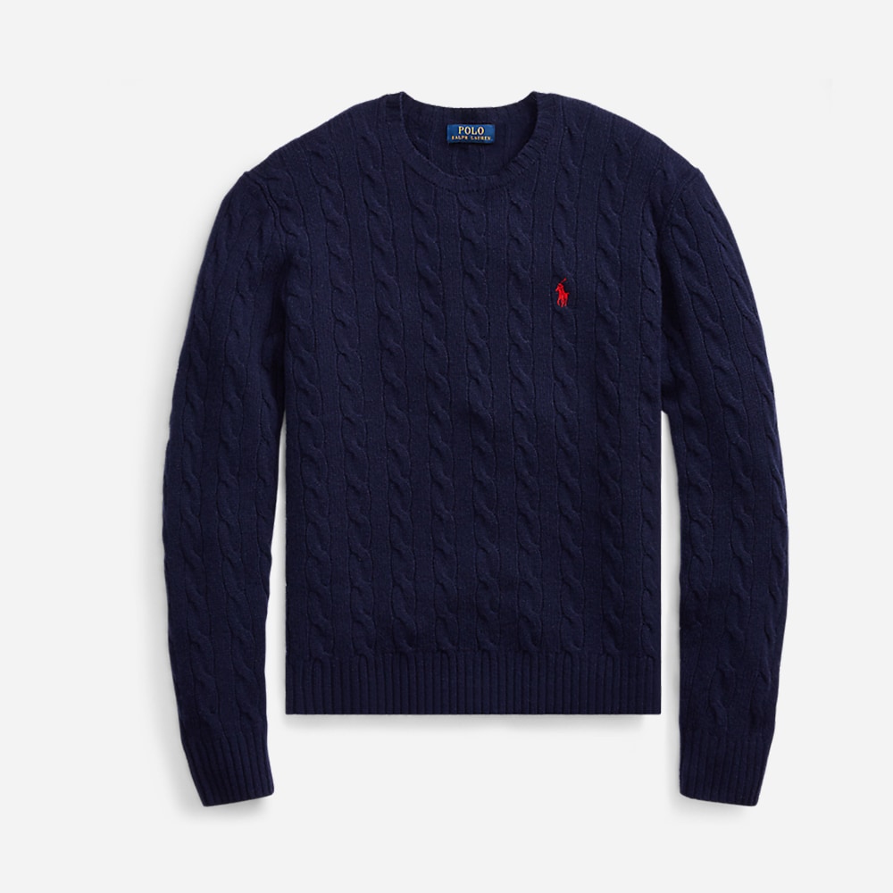 Wool Cashmere-Ls Cable Cn Hunter Navy