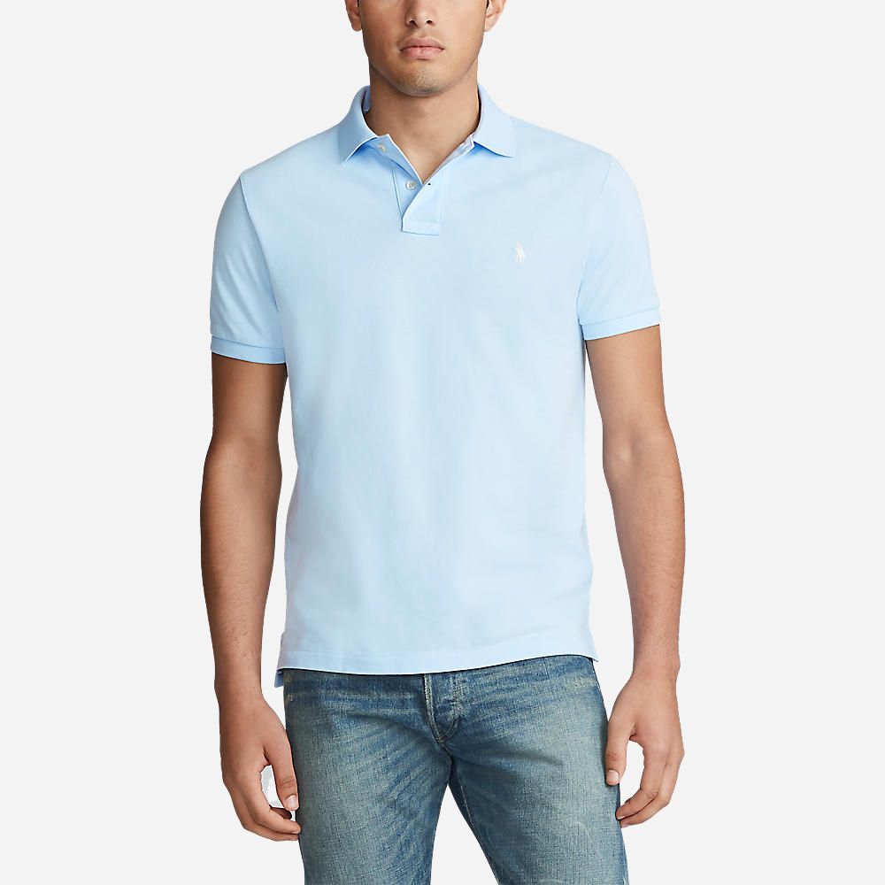 Custom Slim Fit Mesh Polo Shirt - Office Blue