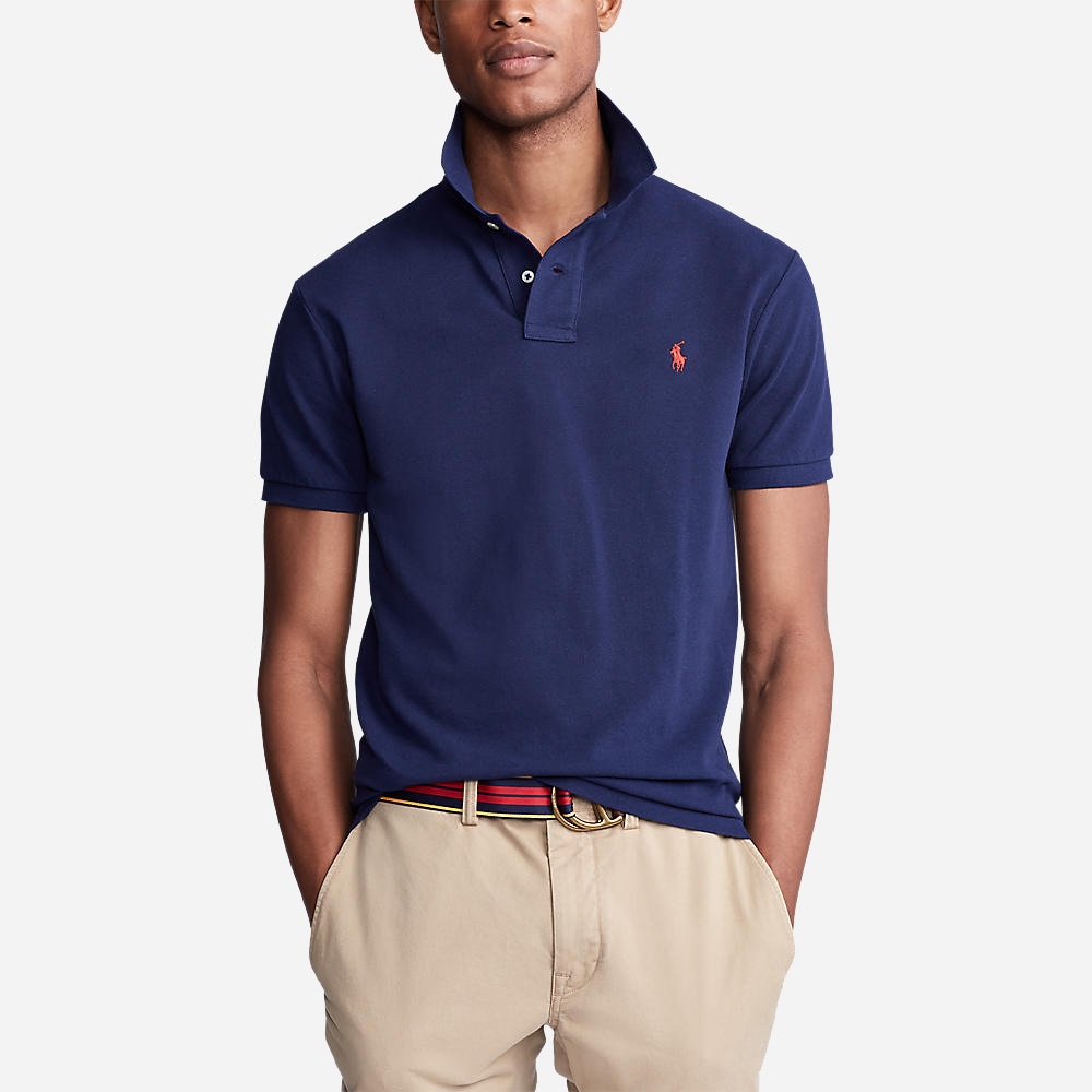 Slim Fit Mesh Polo Shirt - Navy