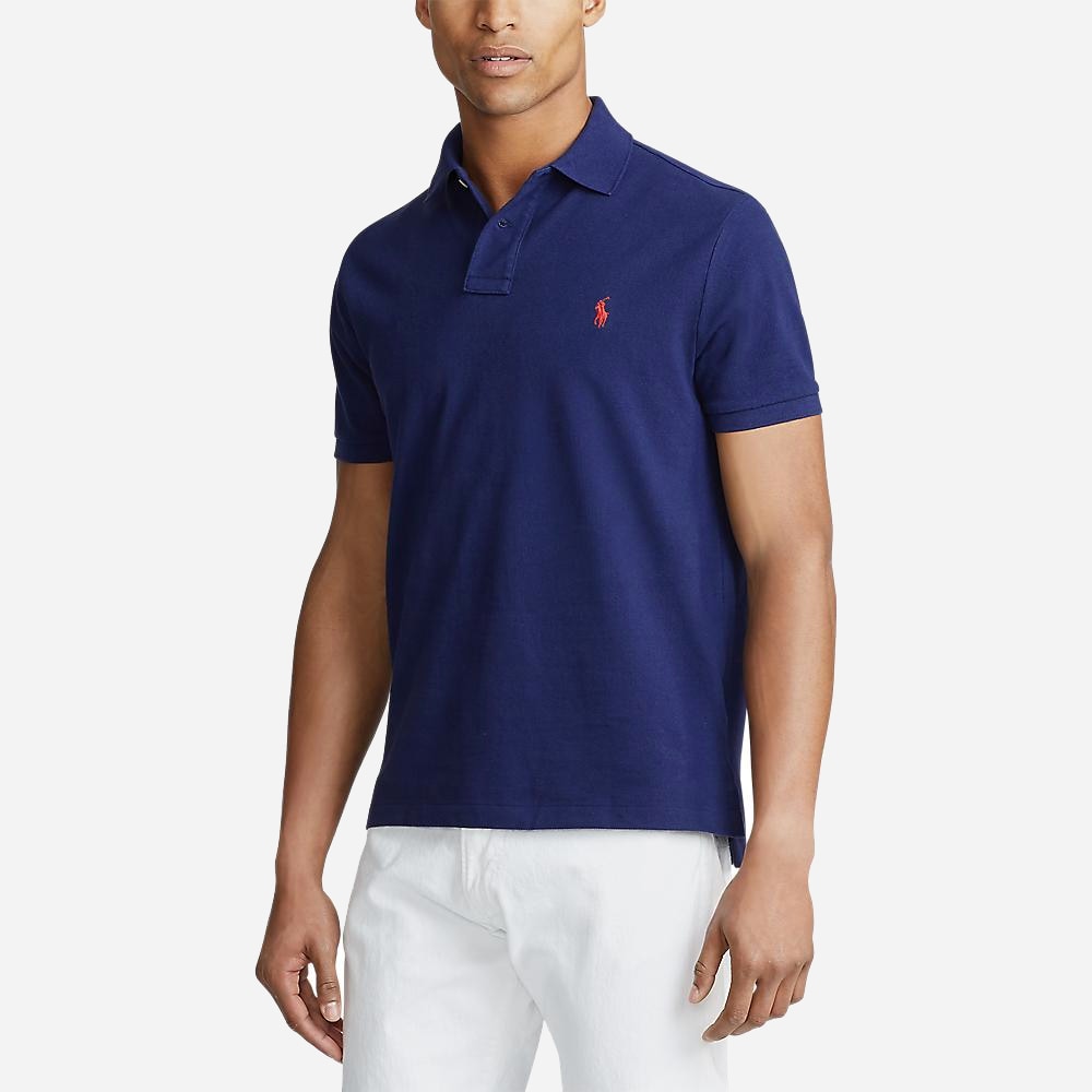 Custom Slim Fit Mesh Polo Shirt - Navy