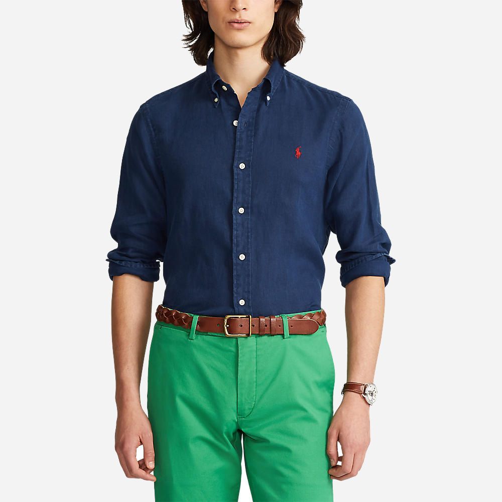 Slim Fit Linen Shirt - Newport Navy