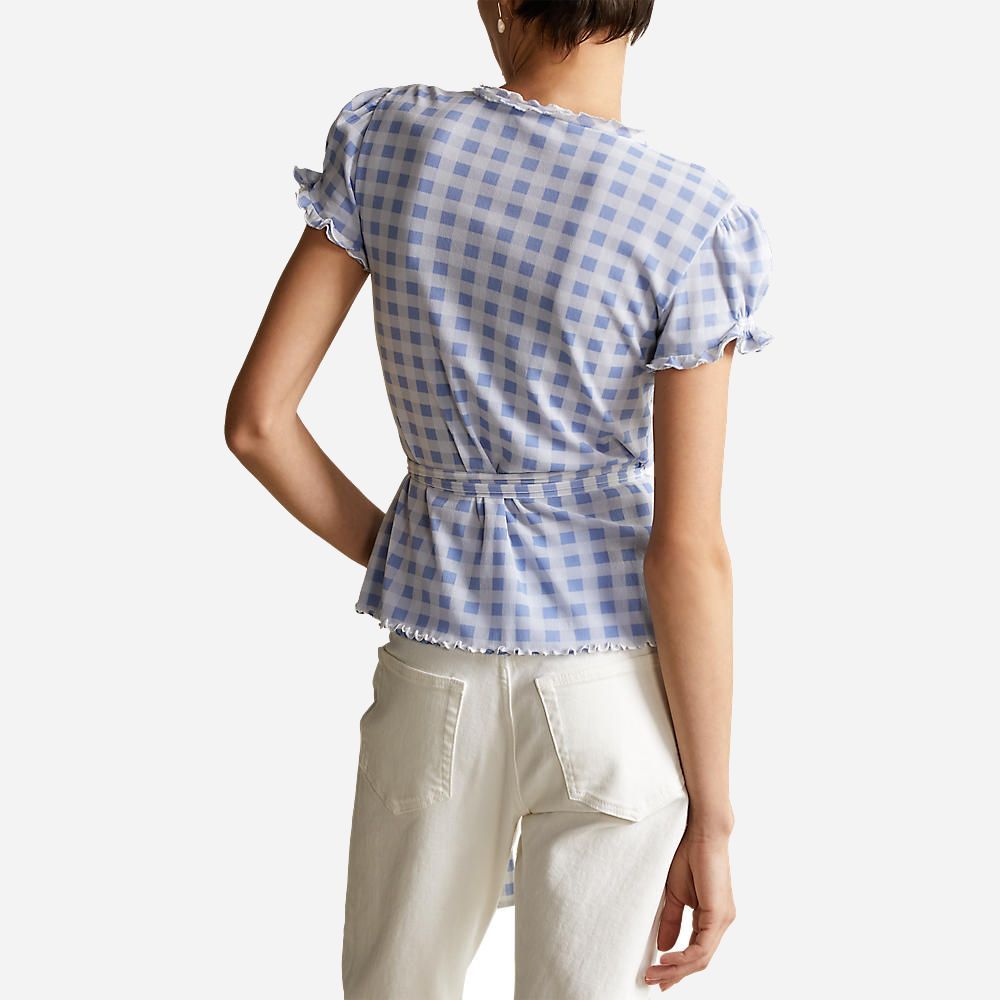 Gng Wrp Tp-Short Sleeve-Knit Blue/White Gingham
