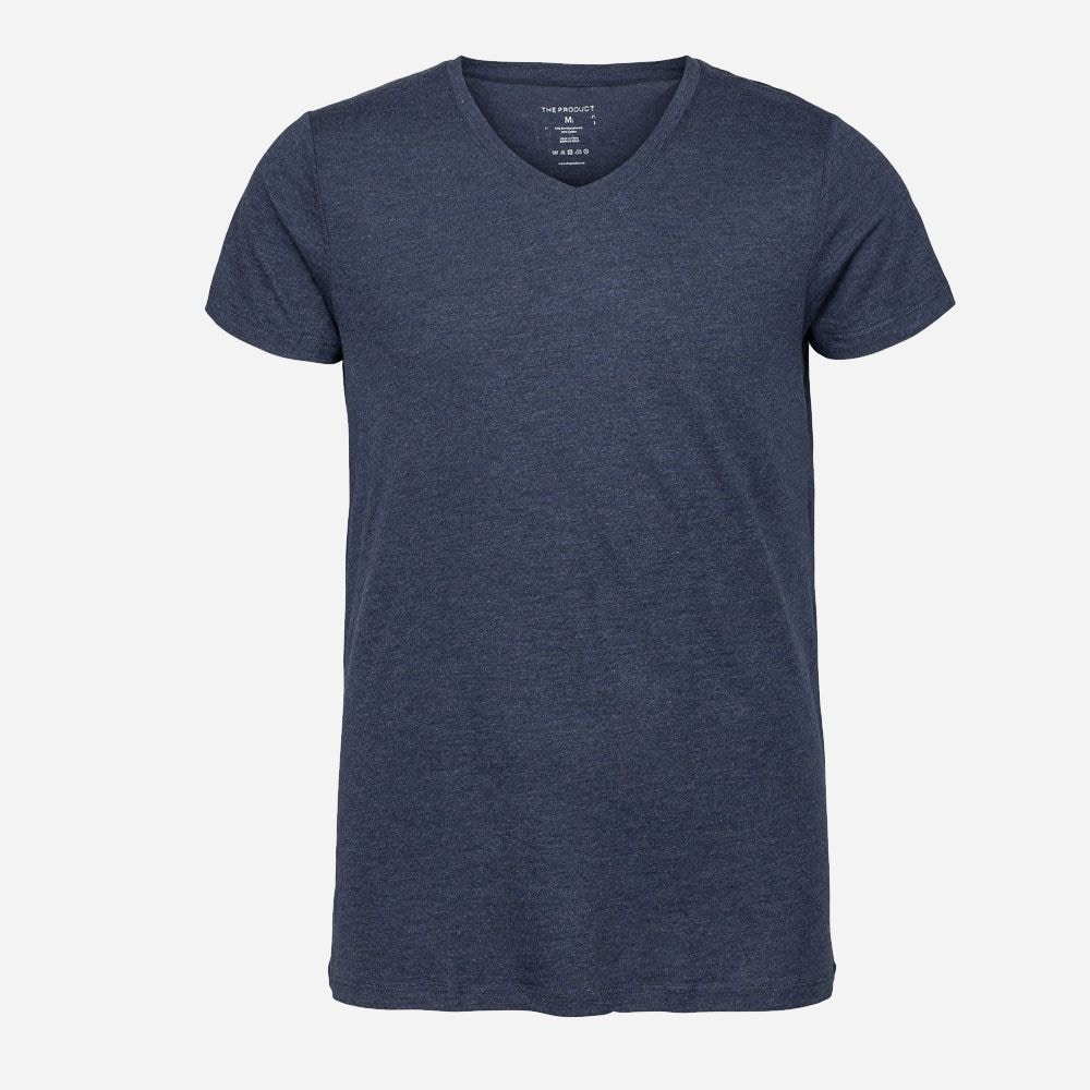 Men V-Neck T-Shirt 80 Blue Melange