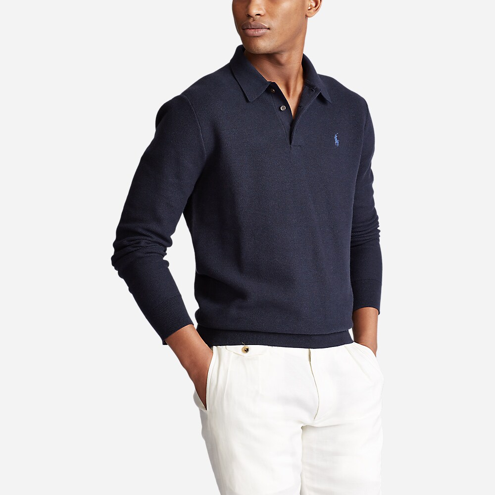 Ls Texture Collar Sweater Navy Heather