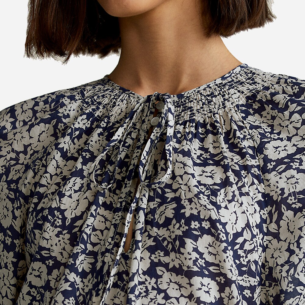 Floral Cotton Blouse Blue Cream Floral