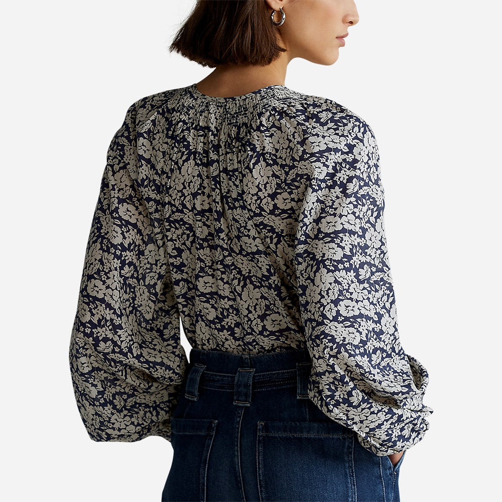 Floral Cotton Blouse Blue Cream Floral