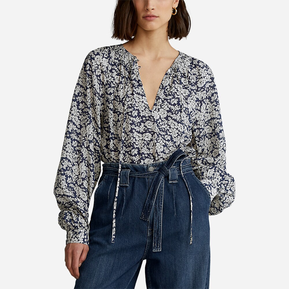 Floral Cotton Blouse Blue Cream Floral