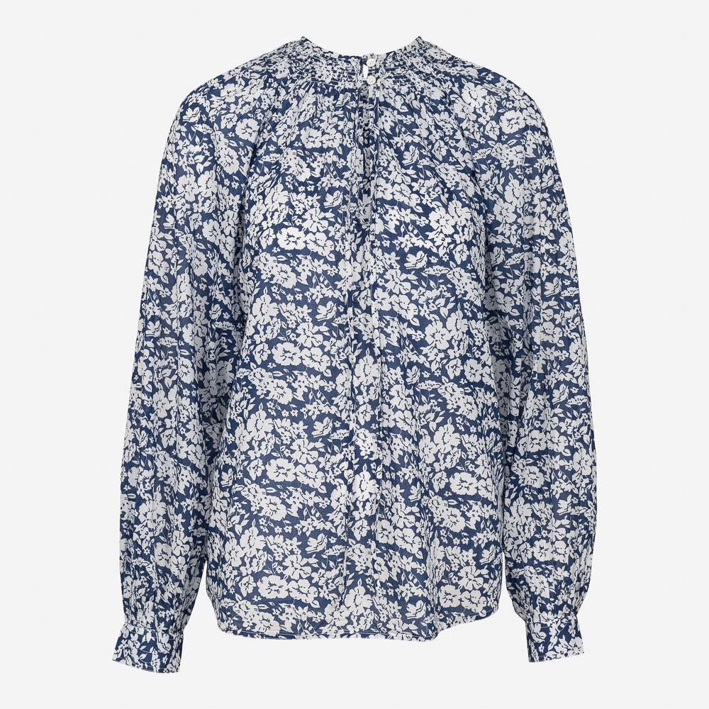 Floral Cotton Blouse Blue Cream Floral