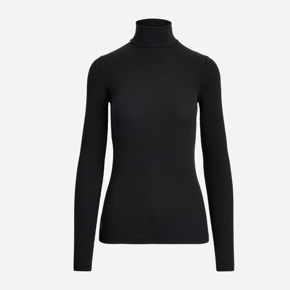 Stretch Ribbed Turtleneck - Polo Black