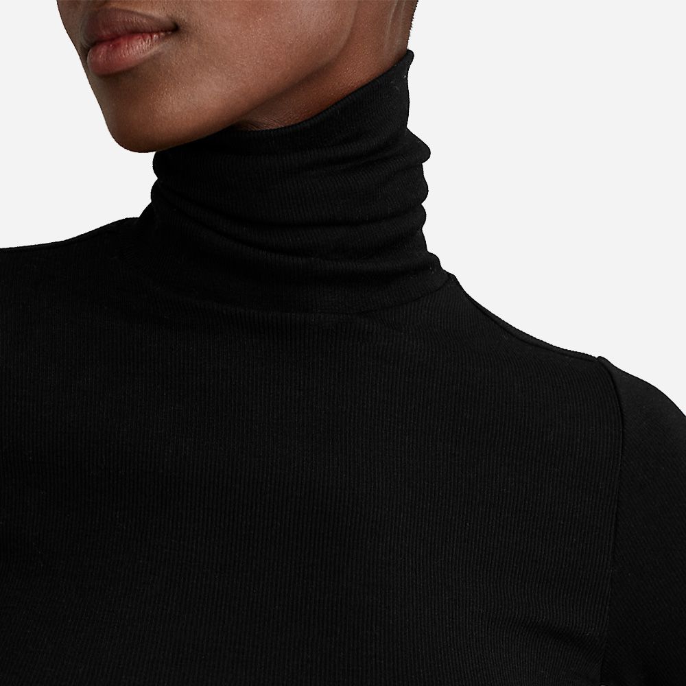 Stretch Ribbed Turtleneck - Polo Black