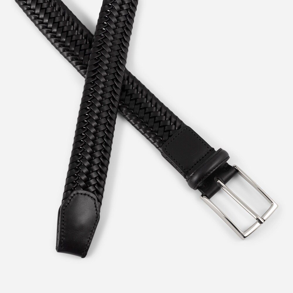 Braided Leather Belt - Black