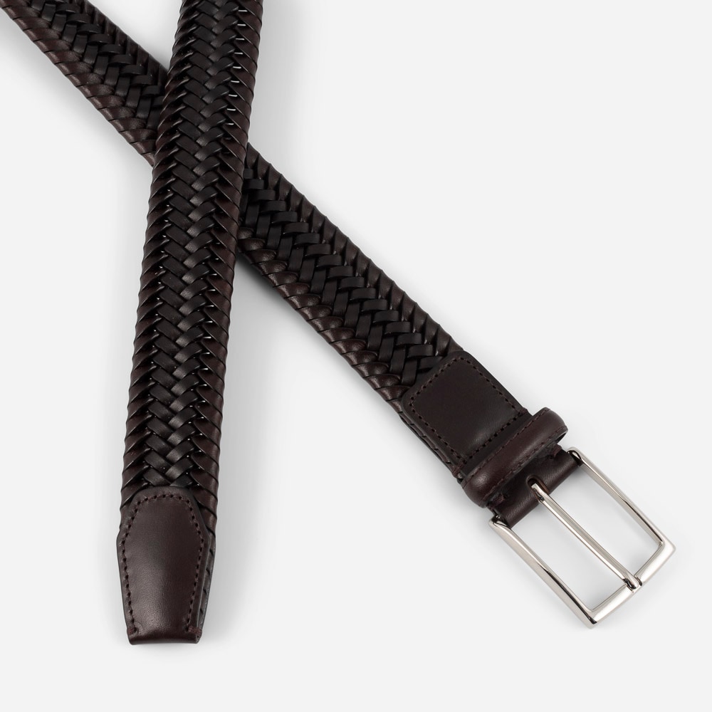 Braided Leather Belt - Dark Brown