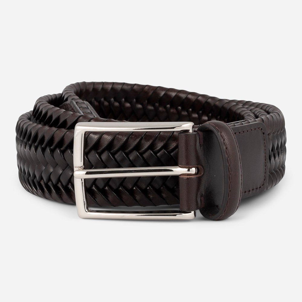 Braided Leather Belt - Dark Brown