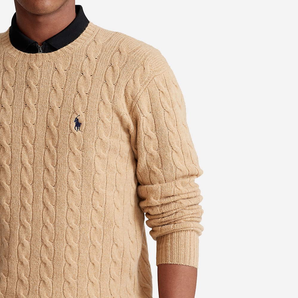Cable Long Sleeve-Sweater Camel Melange
