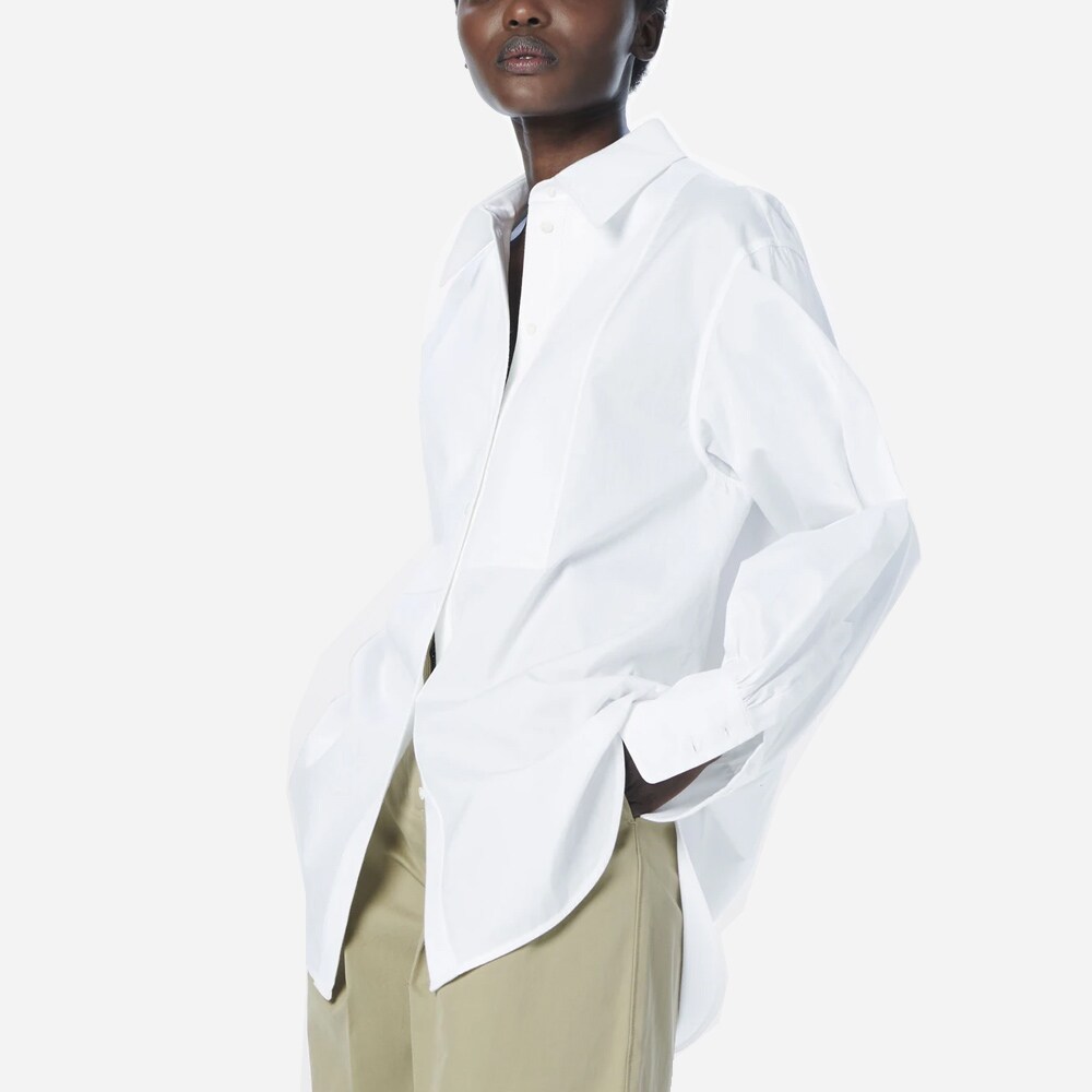 Oversized Bib Detail Shirt White