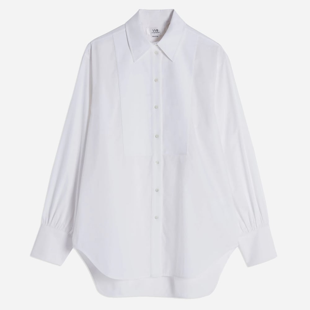 Oversized Bib Detail Shirt White