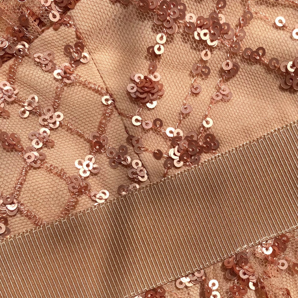Grid Sequin Tiered Skirt Mini Dress Taupe