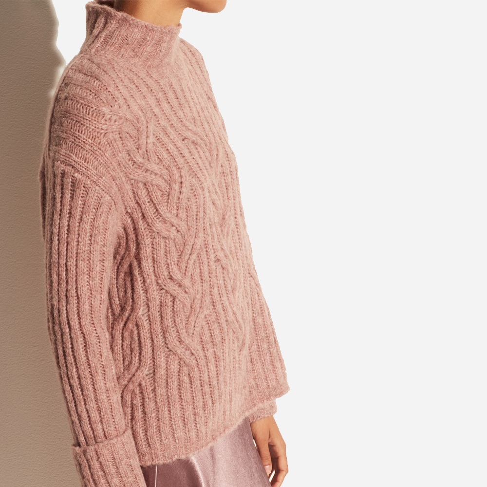 Mirrored Cable Turtleneck Rose 691