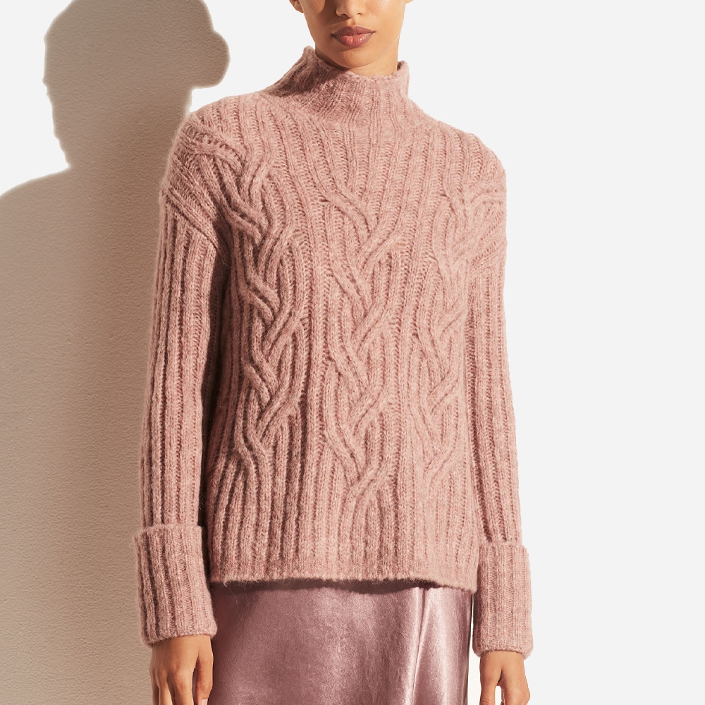 Mirrored Cable Turtleneck Rose 691