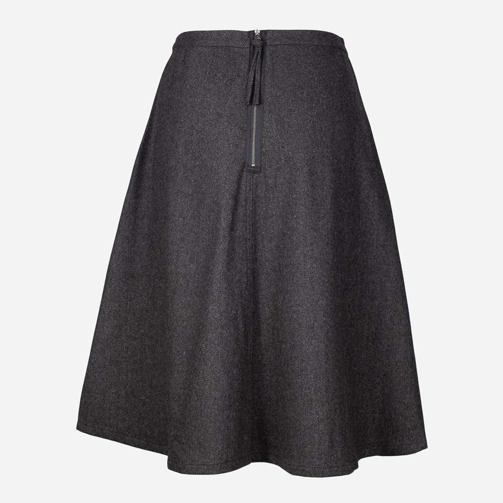 Tweed Midi Skirt W/Pockets Charcoal Herringbone