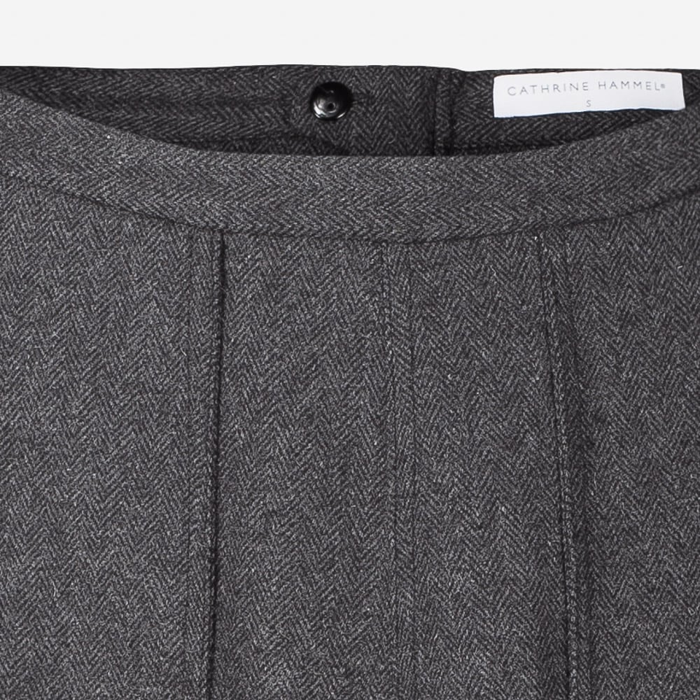 Tweed Midi Skirt W/Pockets Charcoal Herringbone