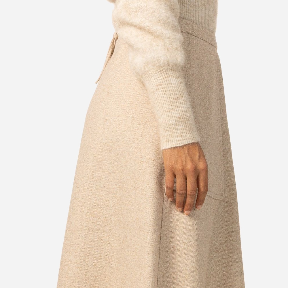 Tweed Midi Skirt W/Pockets Almond Milk Herringbone