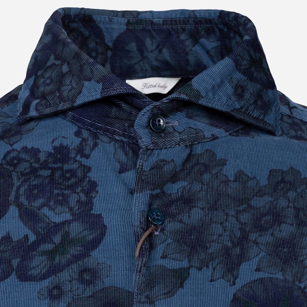 Fitted Body Corduroy Blue Flower
