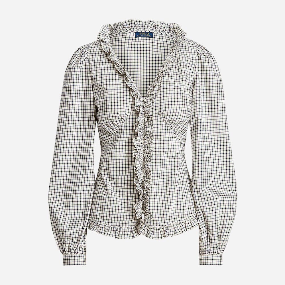 Ruffle Trim Poplin Blouse Multi