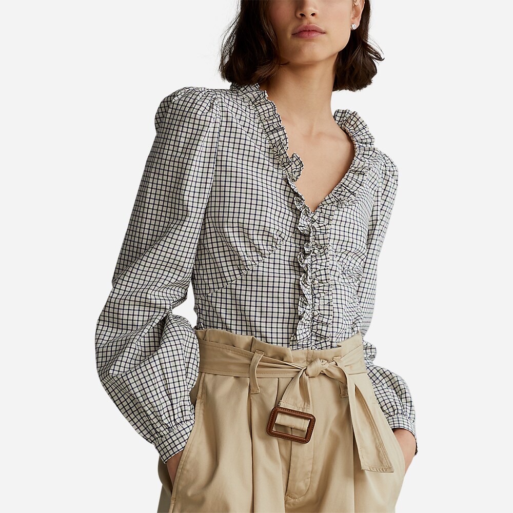 Ruffle Trim Poplin Blouse Multi