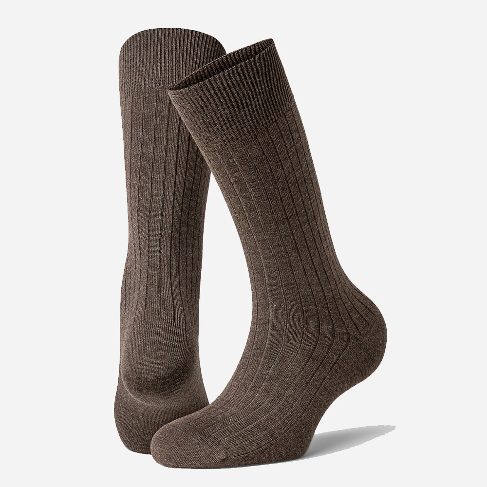 2 Pack Calle Wool Rib Sock - Brown Melange