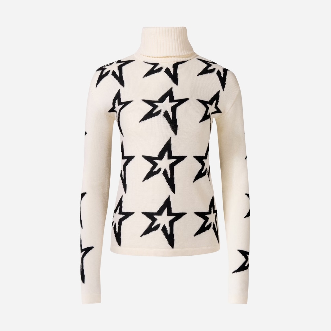 Star Dust Merino Wool Sweater - Snow White/Black Star