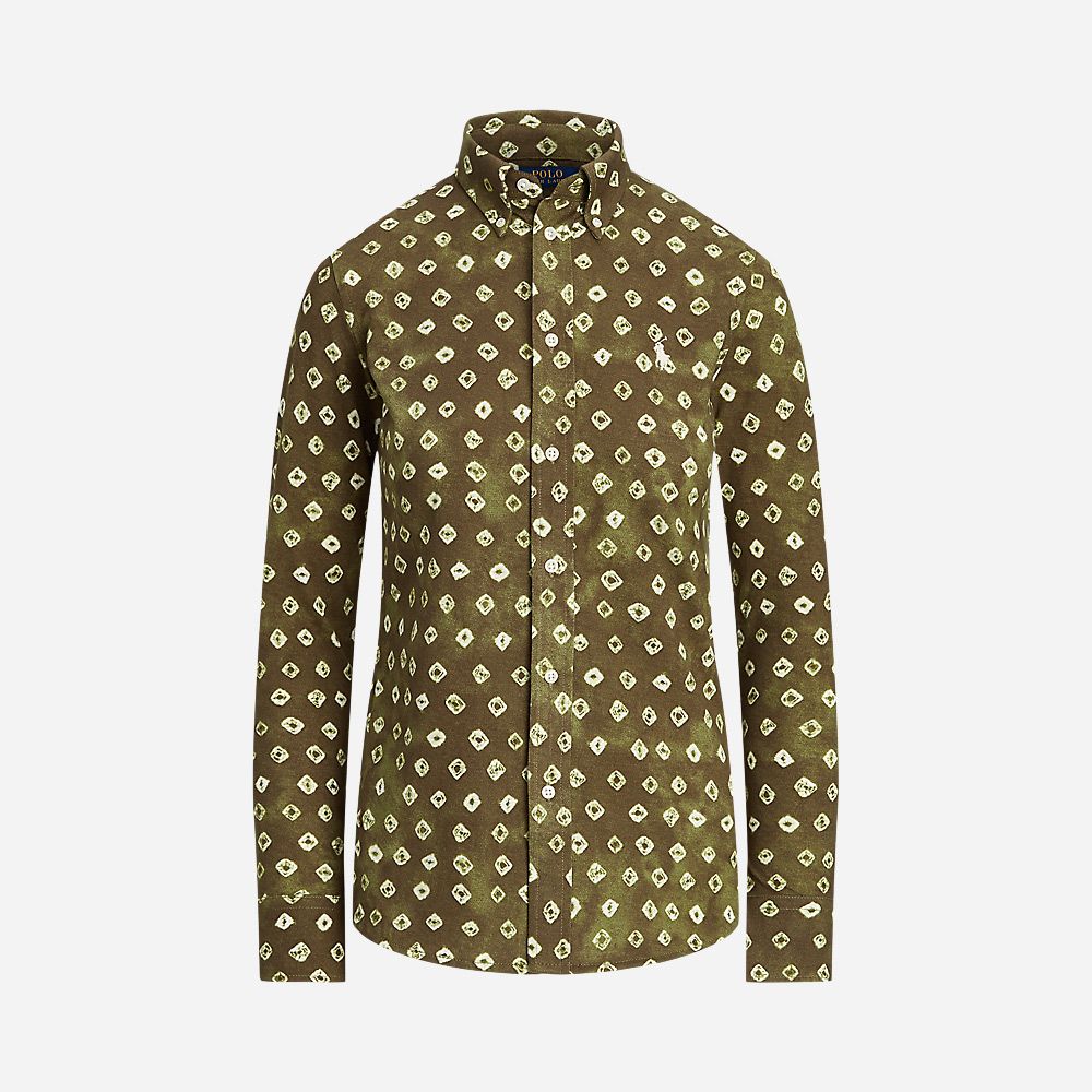 Prnt Heidi-Long Sleeve-Button Front Shirt Olive/Whit