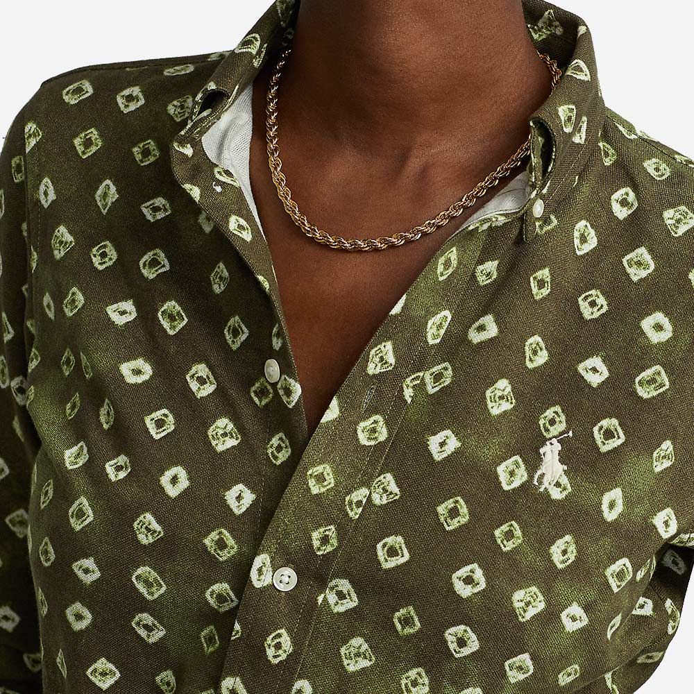 Prnt Heidi-Long Sleeve-Button Front Shirt Olive/Whit