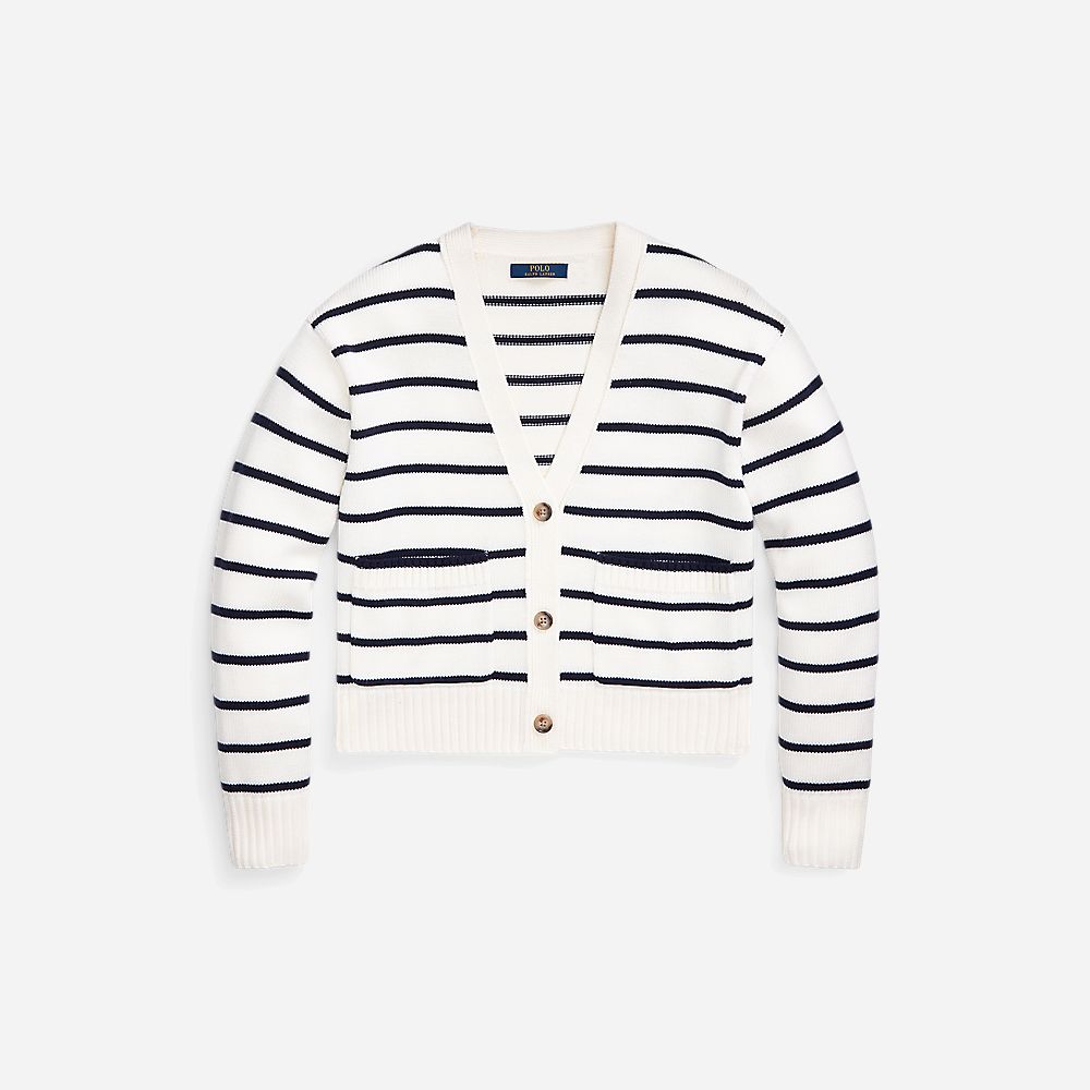 Strp Cardi-Long Sleeve-Cardigan Crem/Nvy