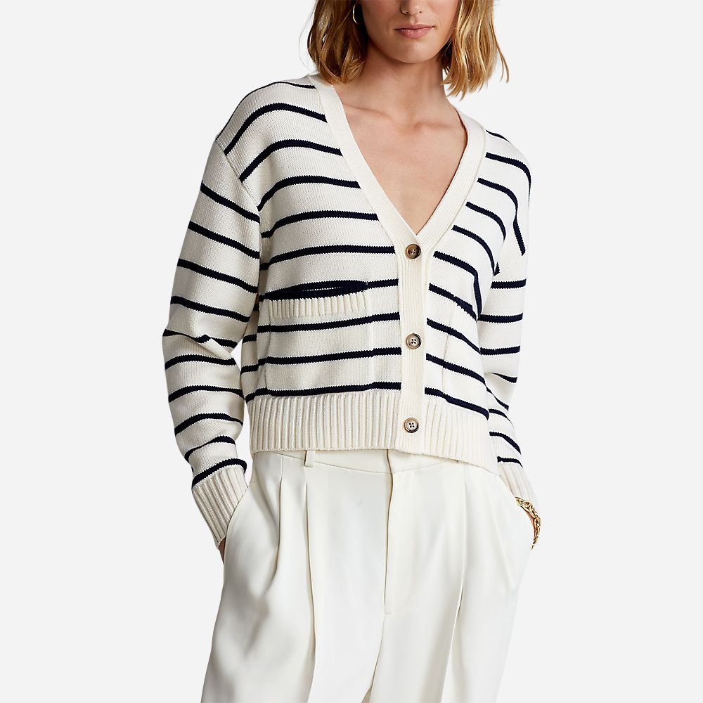 Strp Cardi-Long Sleeve-Cardigan Crem/Nvy