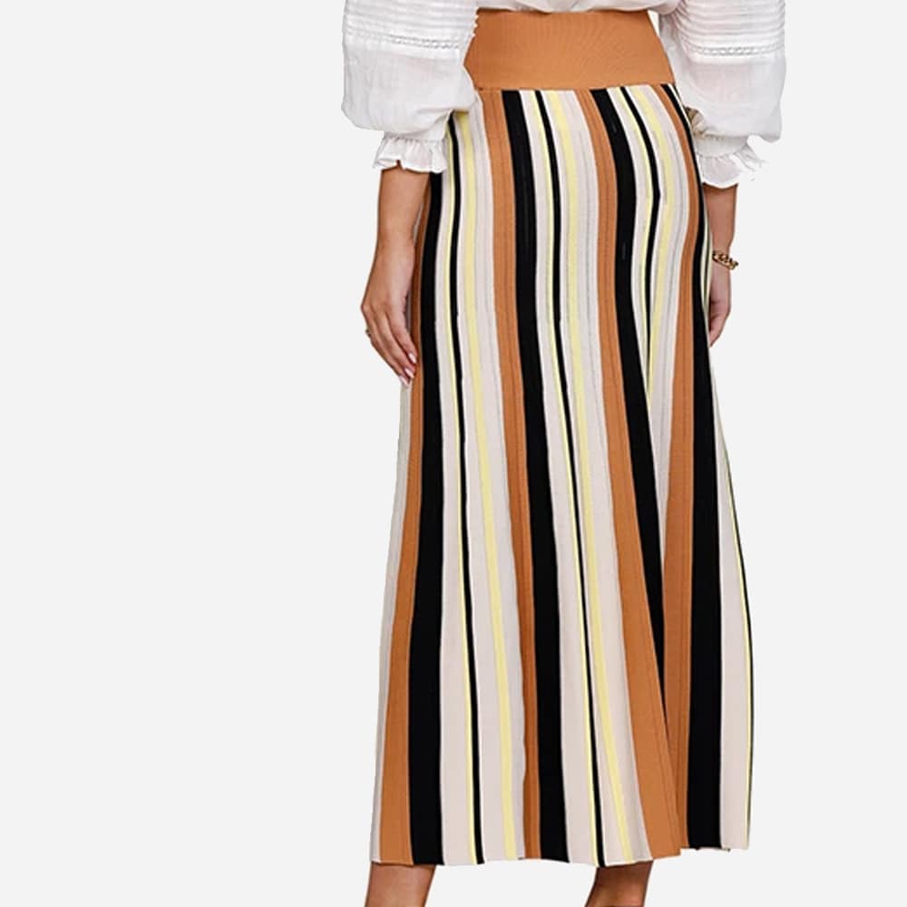 Radiant Stripe Midi Skirt Copper