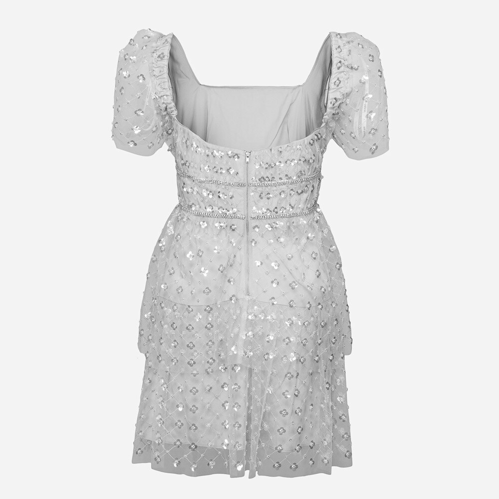 Cluster Sequin Tiered Mini Dress Stone