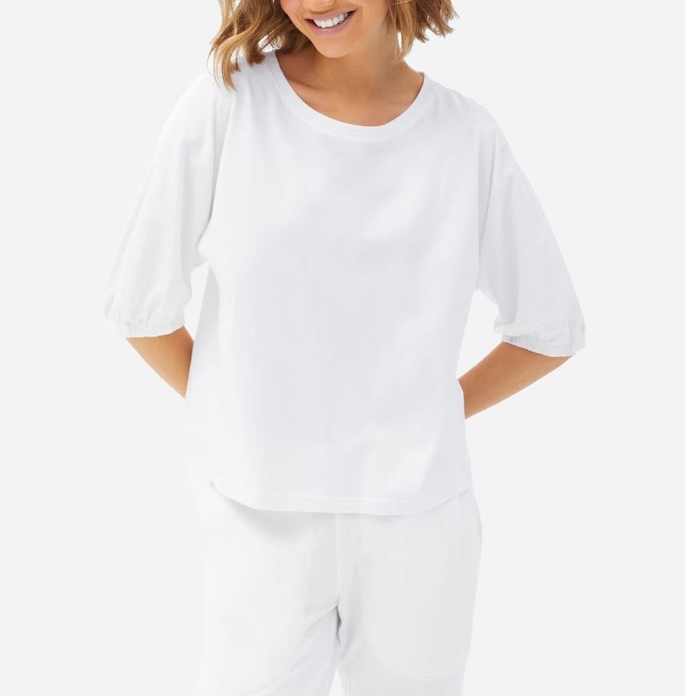 Washed Co Shirt With Puffy Sleeves White