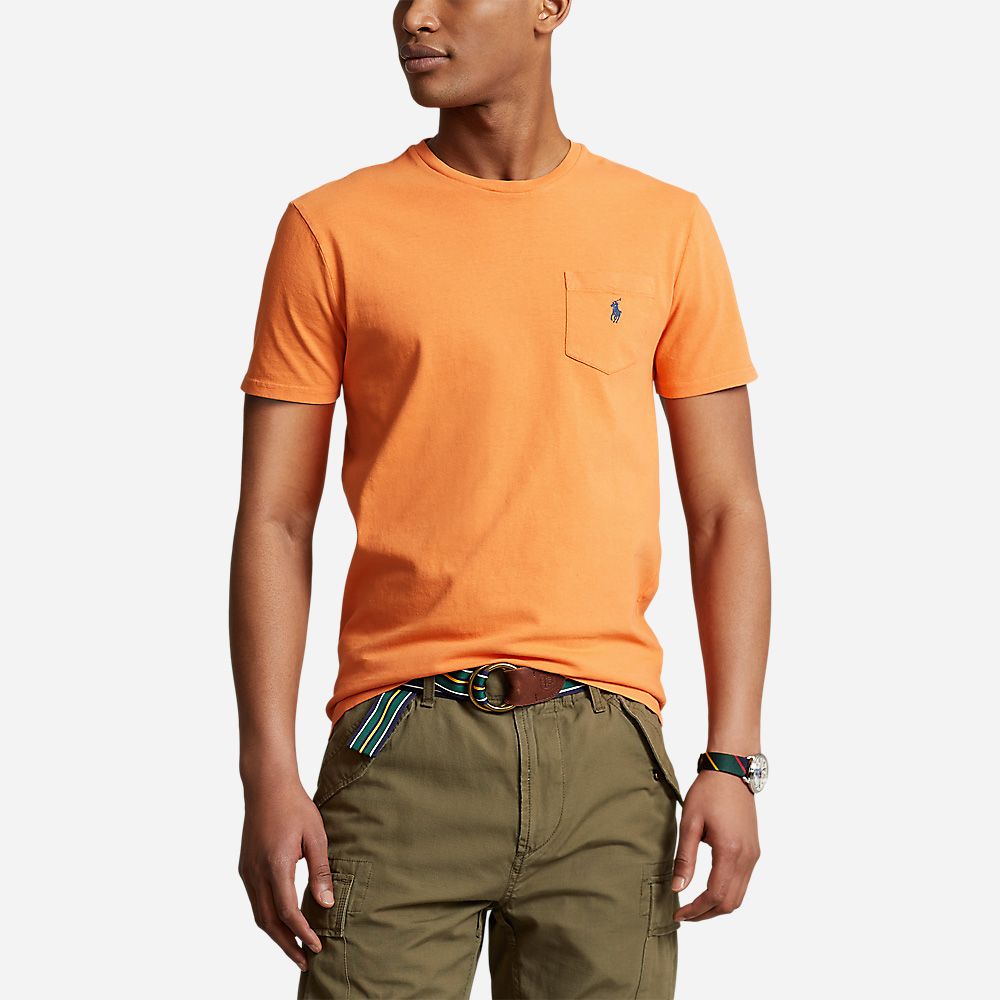 Custom Slim Cotton-Linen Pocket T-Shirt May Orange