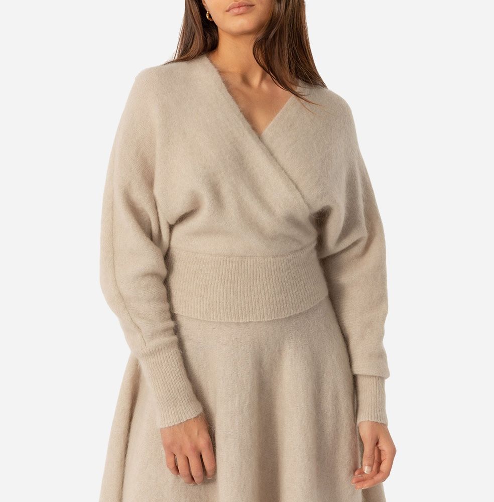 Soft Loose Wrap Sweater Warm Grey