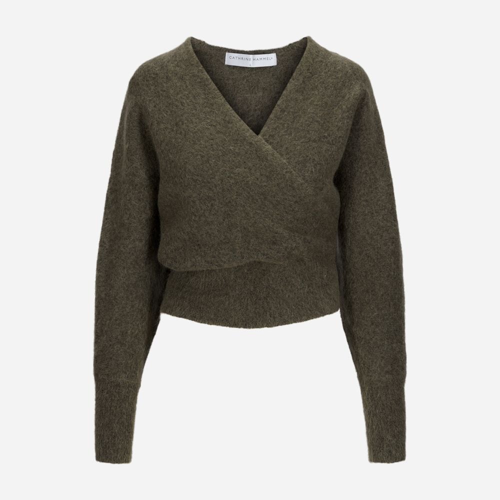 Soft Loose Wrap Sweater Dusty Olive Green
