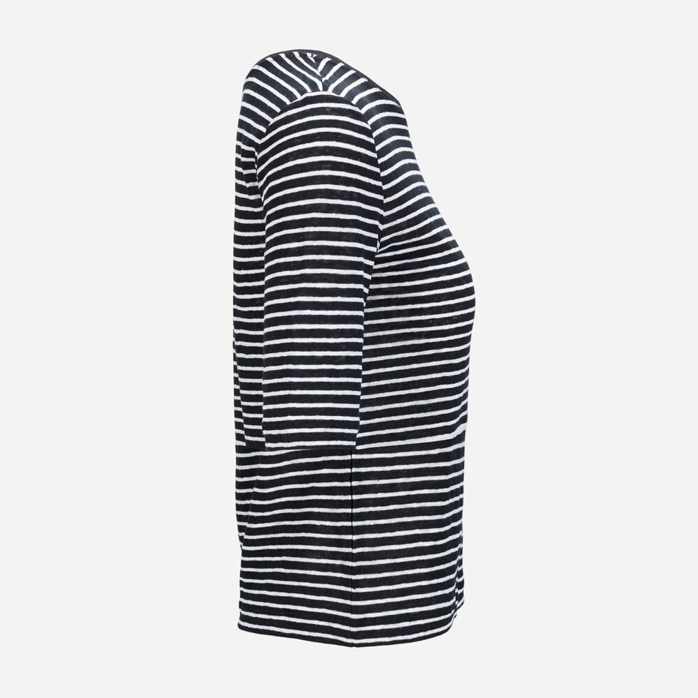 Striped Linen Elbow Slv Crew 470 Costal