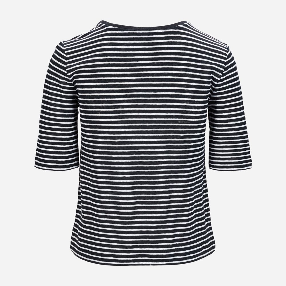 Striped Linen Elbow Slv Crew 470 Costal